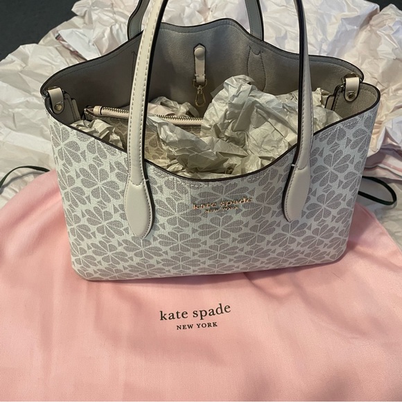 NWT Kate Spade Spade Flower Monogram Satchel & middle Wallet Multi ivory - Picture 4 of 8